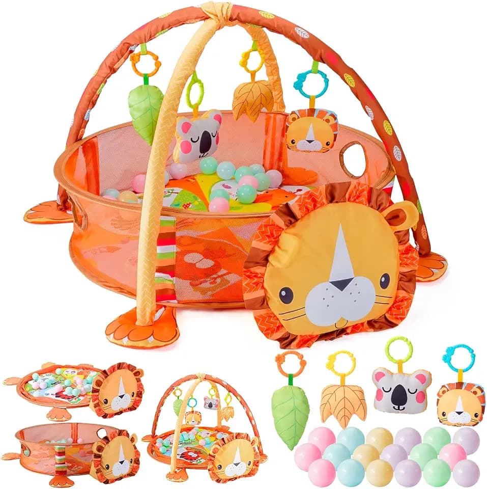 Wootfairy Baby Gym 4-in-1 Tummy Time Foldable Playmat with Fence Ball Pit