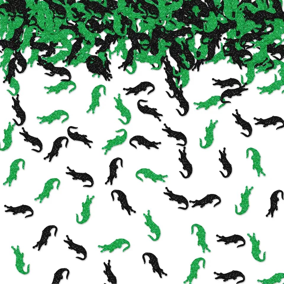 100pcs Crocodile Confetti, Black&Green Glitter Crocodile Table Confetti for Baby Shower, Reptile Animal Paper Scatters, Jungle Safari Reptile Pet Themed Birthday Party Table Decoration