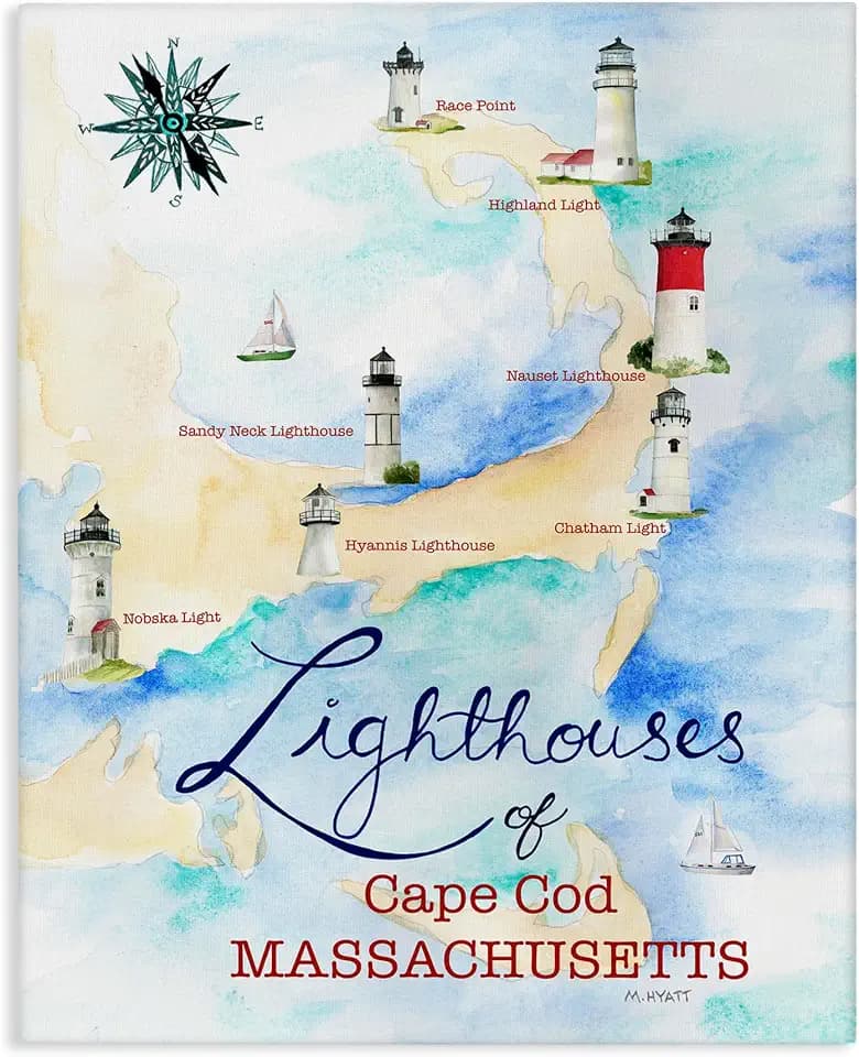 Coastal Map of Cape Cod Massachusetts, 16 x 20 Inch Canvas Wall Art