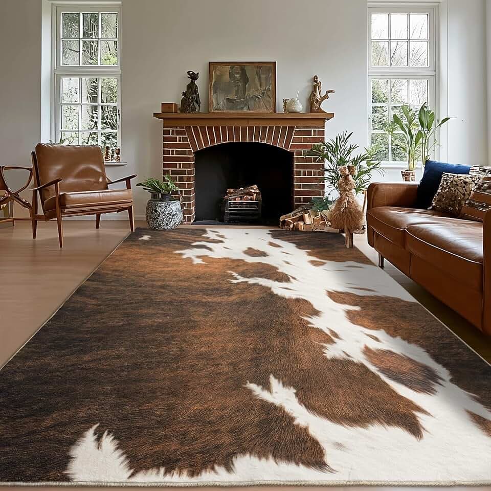 Cowhide Rug Area Rugs for Living Room, 9x12 Cow Print Rug