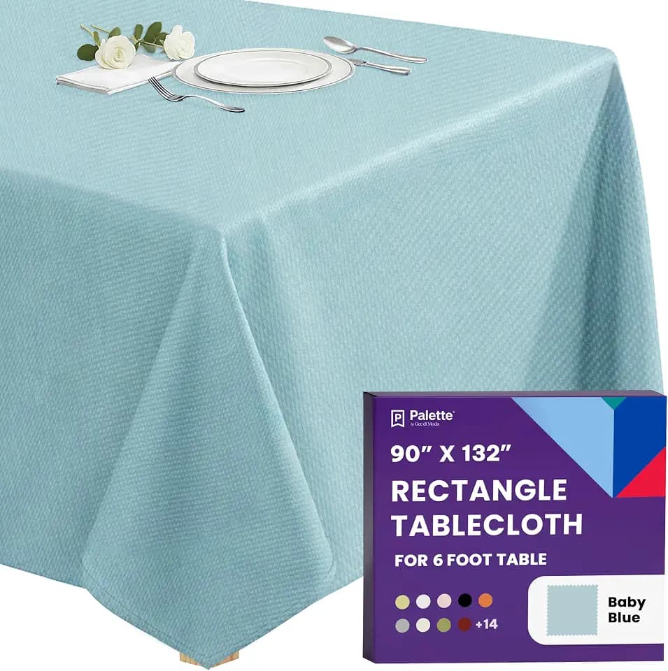 Gee Di Moda Rectangle Tablecloth - 90 x 132 Inch Baby Blue Table Cloth for 6 Foot Tables with Floor-Length Drop - Heavy Duty Washable Fabric for Holiday Party, Dinner, Weddings & Baby Shower