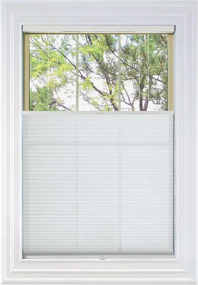 BlindsAvenue Cordless TDBU Cellular Shade, White, 26.5" W x 48" H