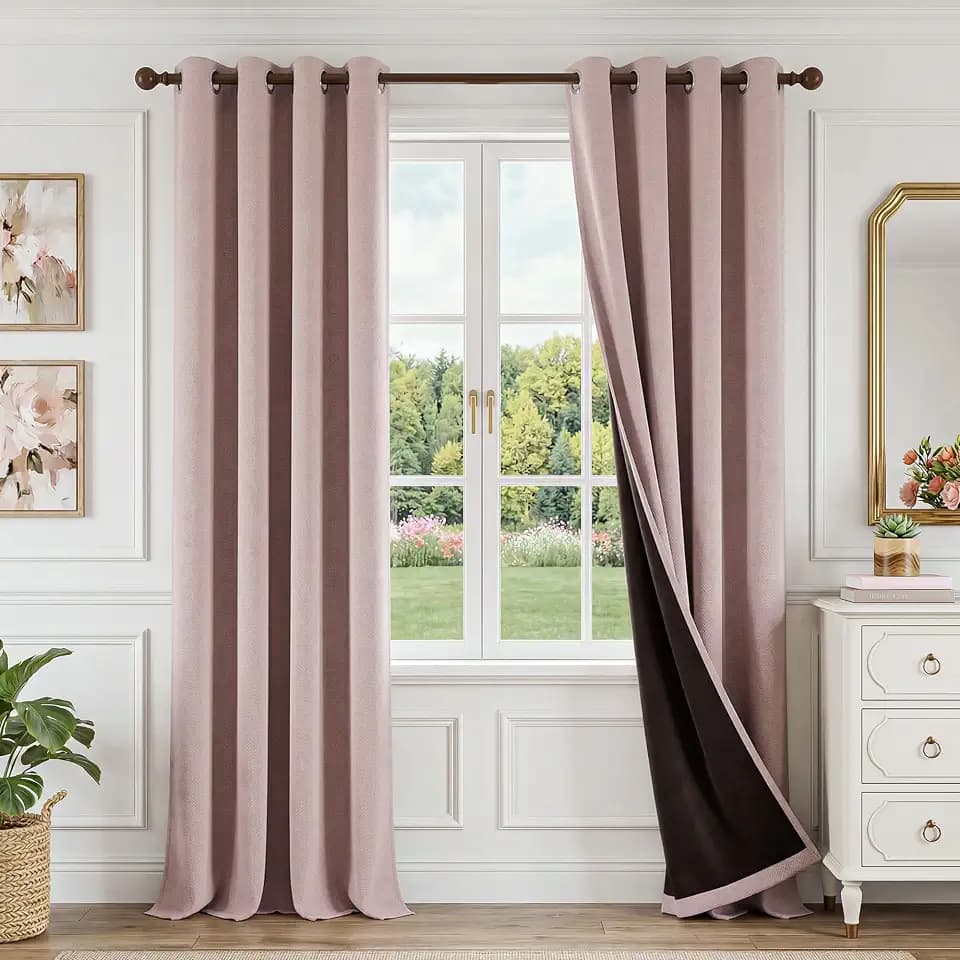 FMFUNCTEX 100% Blackout Blush Pink Curtains 96 Inches for Bedroom, 2 Panels
