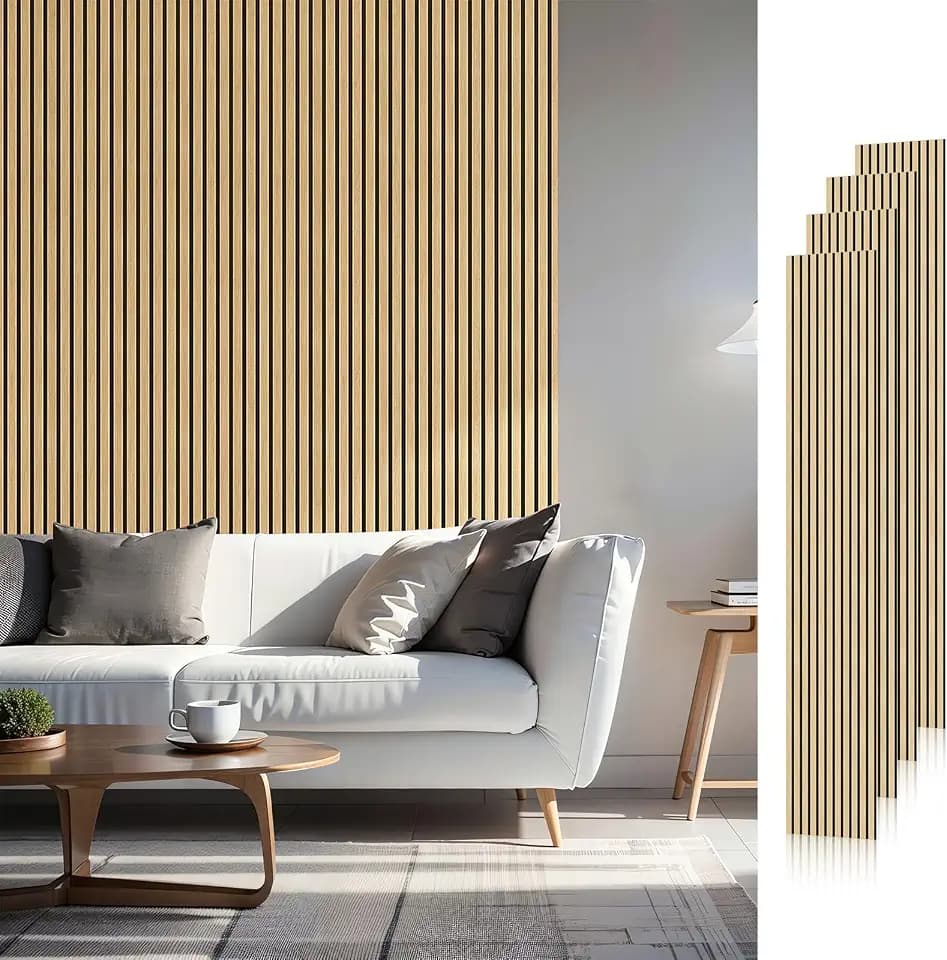 SMARTSTANDARD Wood Slat Acoustic Wall Panels 4 Pack 94"x12.6" White Oak