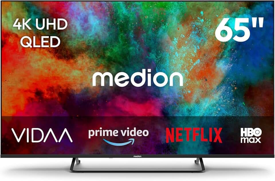 MEDION 163,9 cm (65 Zoll) QLED Fernseher (Smart-TV, Dolby Vision HDR, HBO Max, MagentaTV, Prime Video, Disney+, DAZN, Paramount+, Dolby Atmos, VIDAA Store, PVR, Bluetooth, MD 865602)