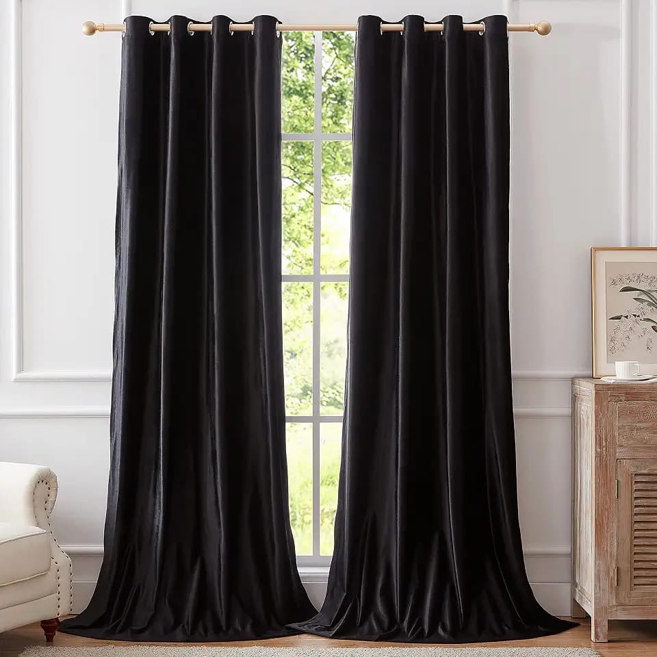 Velvet Black Grommet Blackout Curtains 84 inch Length for Living Room