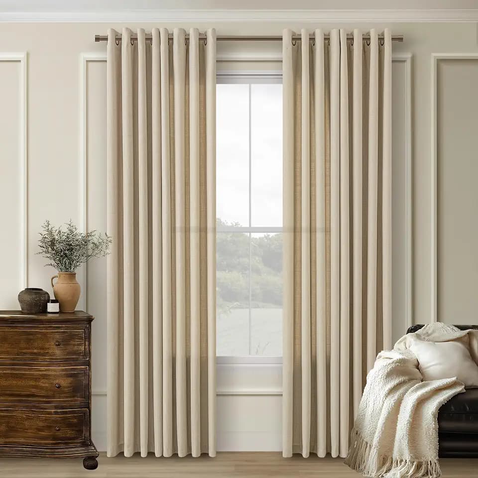 Oatmeal 52x80 Inch Curtains Semi Sheer Flax Linen Grommet Drapes 2 Panels