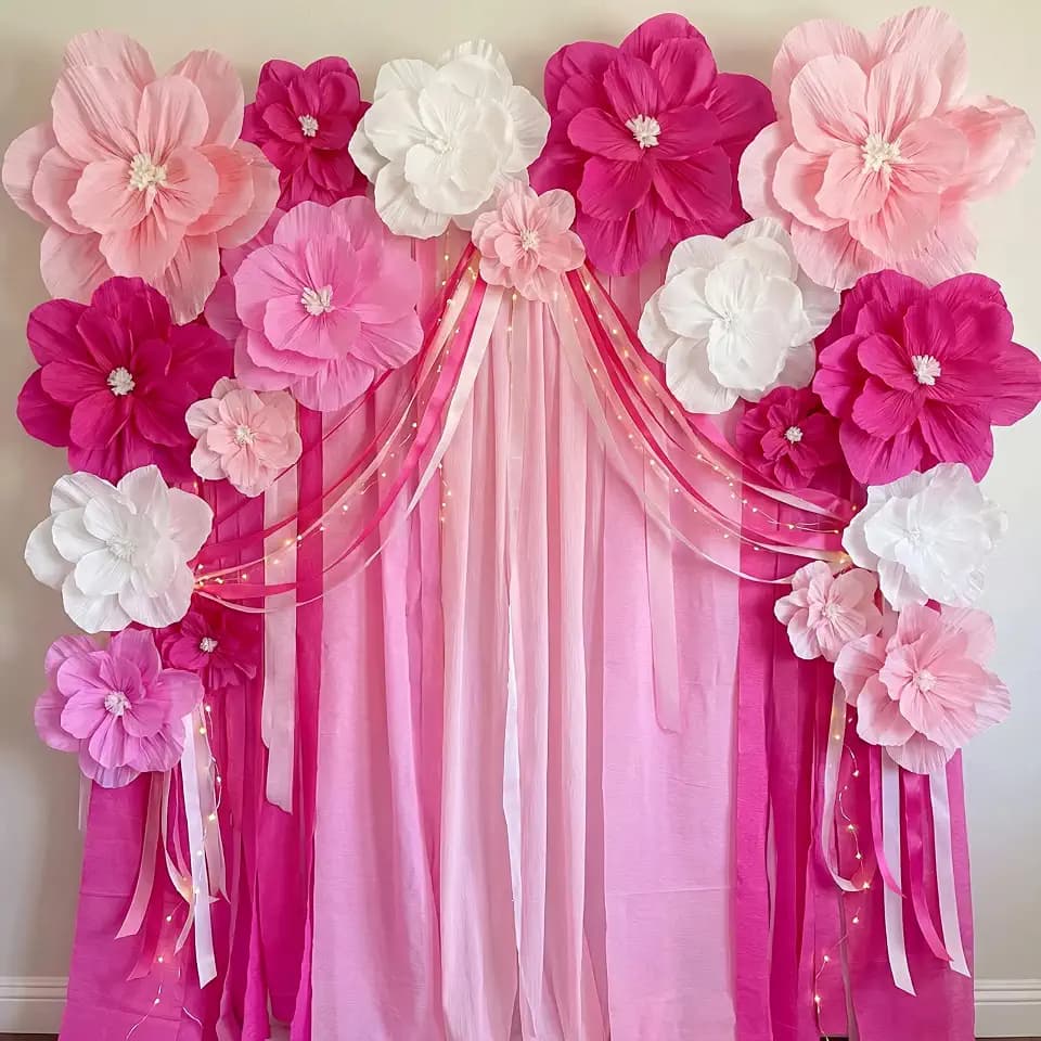18 Pcs Giant Paper Flowers Artificial Large, Pink Gradient