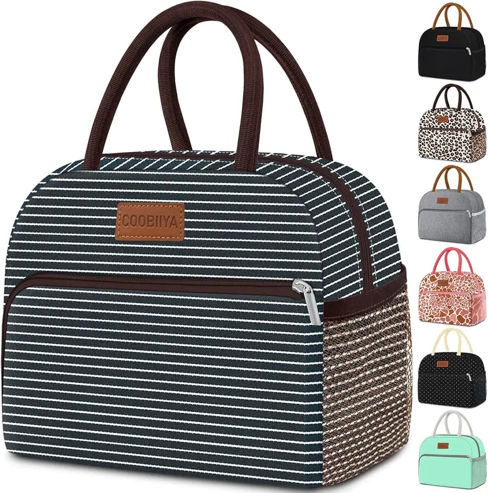 Coobiiya Lunch Bag Women, Lunch Box for Women Adult Men, Small Leakproof Cute Lunch Tote Large Capacity Reusable Insulated Cooler Lunch Container for Work/Office/Picnic/Travel-Stripe