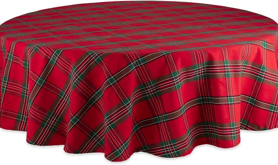 DII Farmhouse Christmas Plaid Dining Table & Kitchen Décor, Holiday Tablecloth, 70" Round, Red & Green