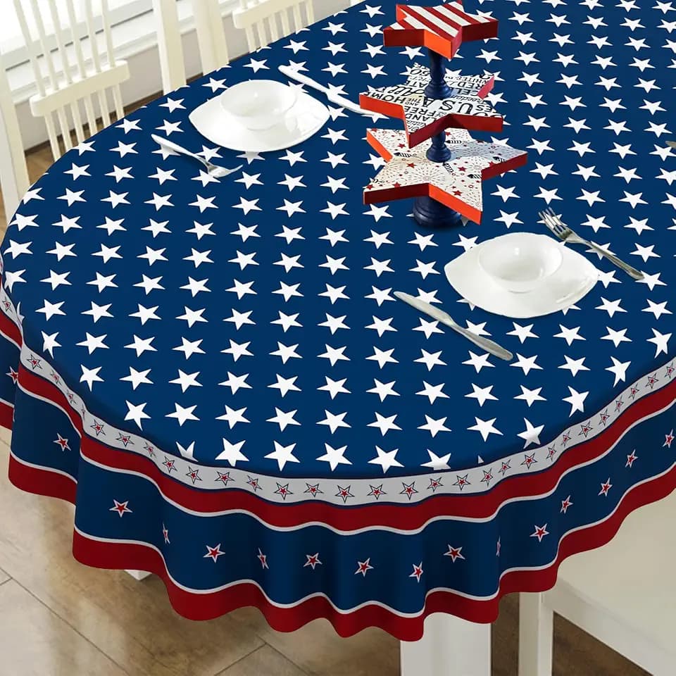 Fourth of July Oval Tablecloth Memorial Day Patriotic Table Cloth American Flag, Stars Table Cloths for Indoor and Outdoor Kitchen Dining-54 x72