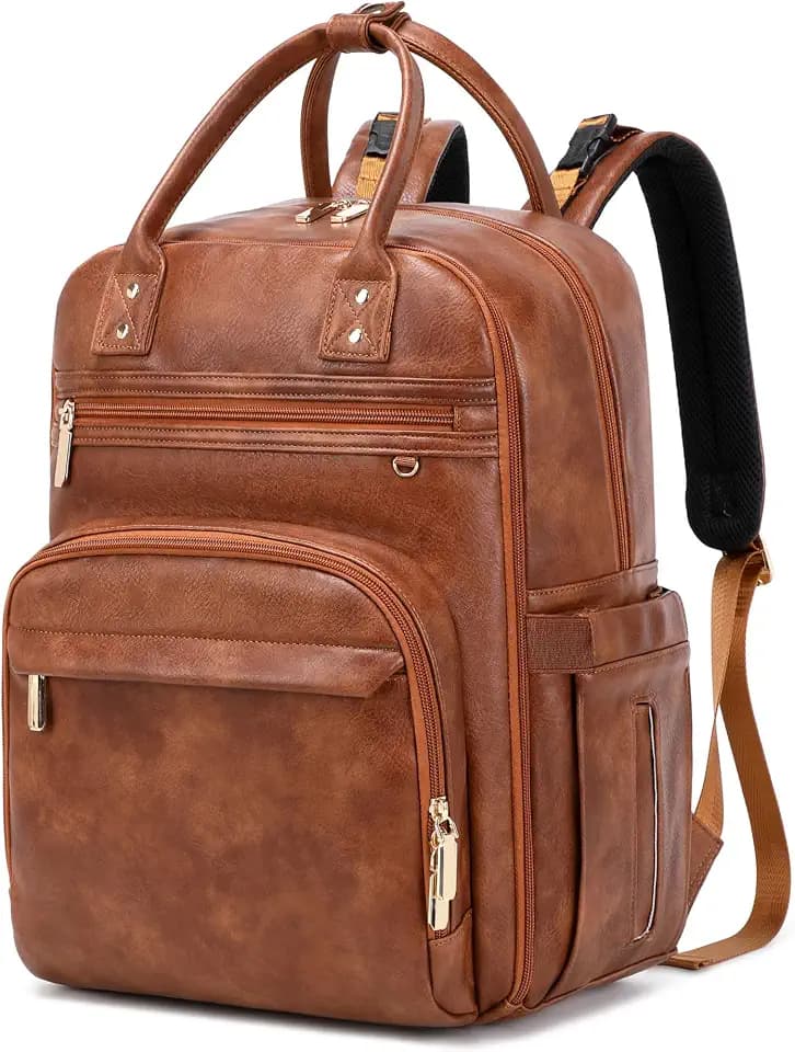 LORADI 18 Pockets Large Diaper Bag Backpack, Brown