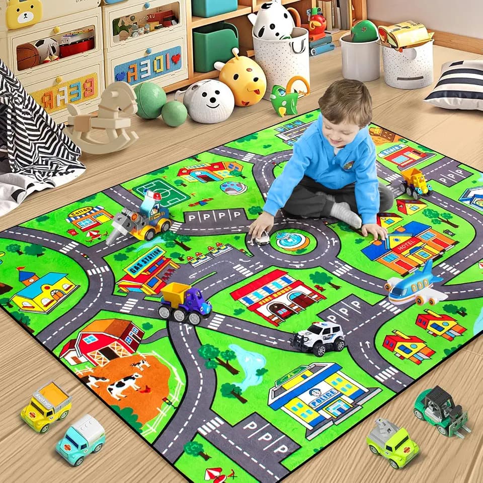 Road Rug for Kids, 4x6 Ft Car Rug Play Mat for Toy Cars