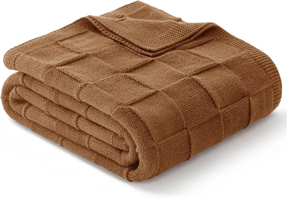 Whale Flotilla Checkered Knit Throw Blanket for Couch, Brown