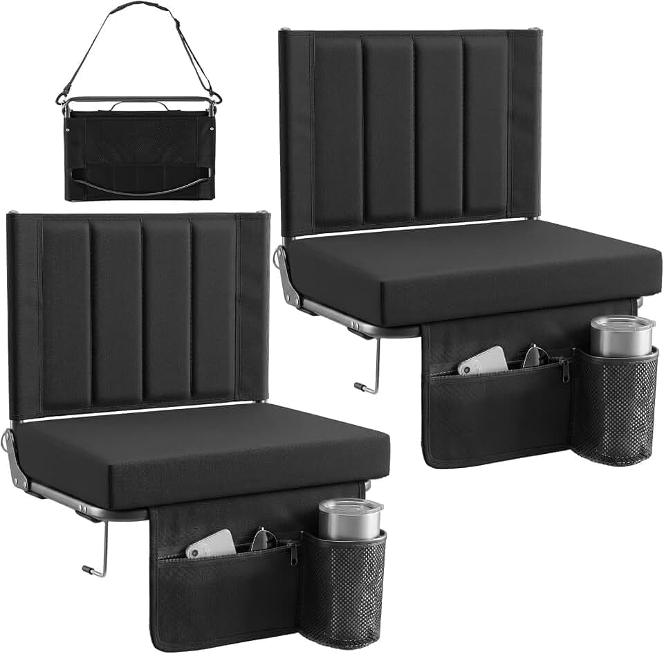 OLIXIS Stadium Seats with Back Support 2-Pack, Bleacher Chairs, Black