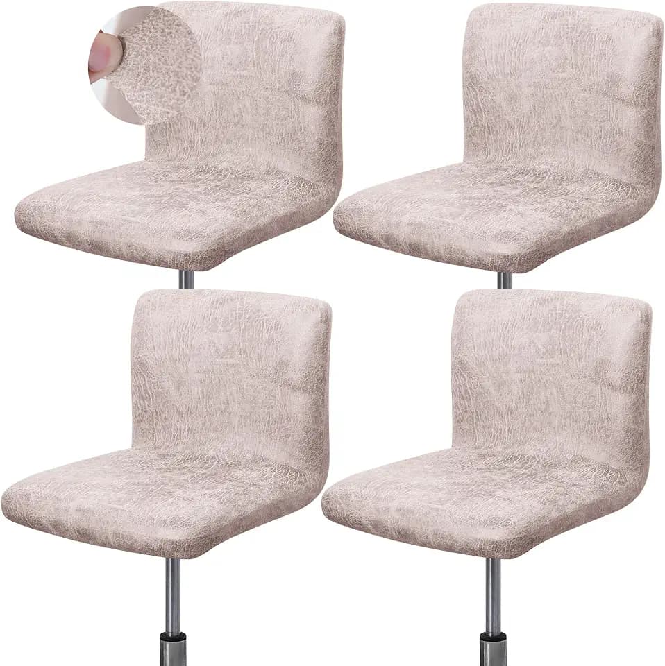 FORCHEER Bar Stool Chair Cover with Backs Set of 4 Khaki and White Stretch Kitchen Barstool Covers for Short Back Counter Chairs Leather Looking Fabric Washable Removable