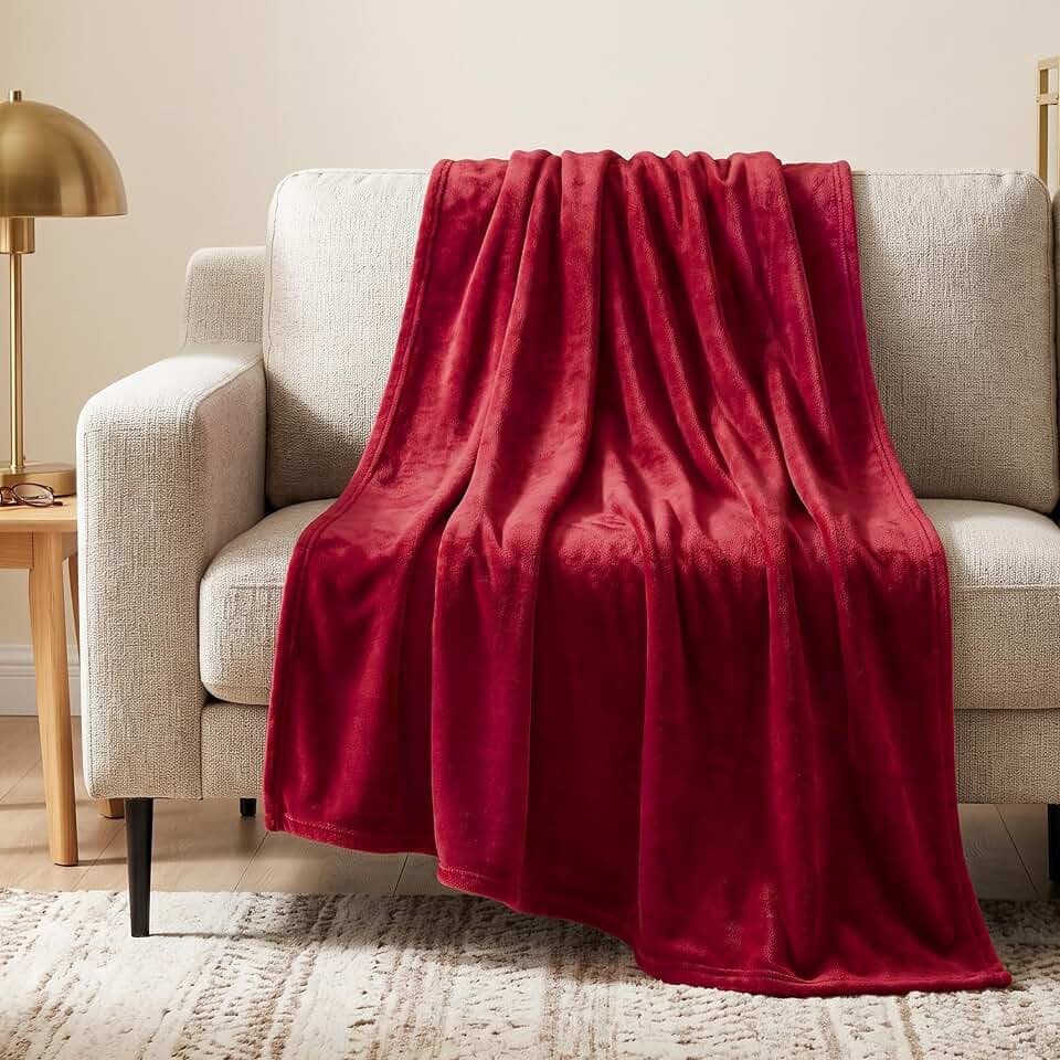 PAVILIA Fleece Blanket, Soft Plush Fuzzy Flannel, Wine Red, Twin 60x80