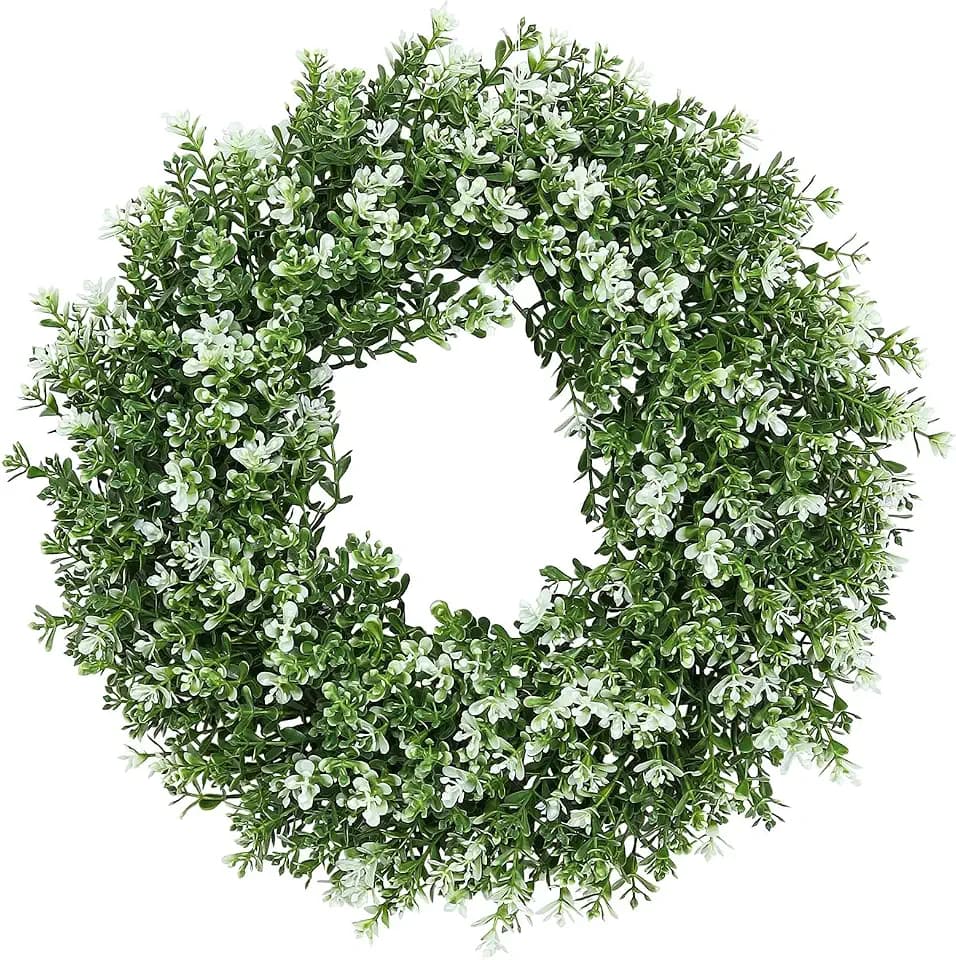 15inch Boxwood Wreath,Artificial Boxwood Wreath for Front Door, Spring Summer Greenery Wreaths for Front Door Farmhouse Wedding Green Year Round Indoor Outdoor