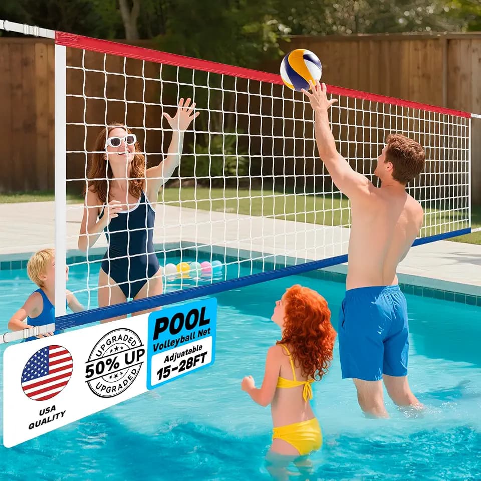 Upgraded Swimming Pool Volleyball Net Replacement, Lengthened 15FT-28FT Adjustable, Upgraded Weather Resistance with Waterproof, Thicker Borders and Nylon Straps-15x3FT(Net Only)
