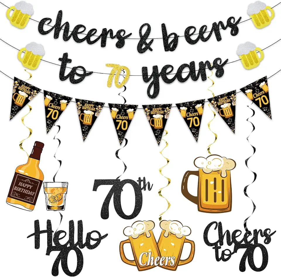 Black Gold 70th Birthday Decorations for Men Him