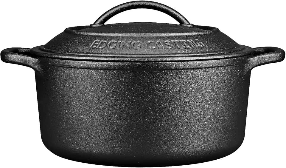 EDGING CASTING Pre-Seasoned Cast Iron Dutch Oven Pot with Lid Dual Handle, Sourdough Bread Baking Pots, Bread Oven, Camping, Grill, Induction, Electric, Round 7 Quart, Black