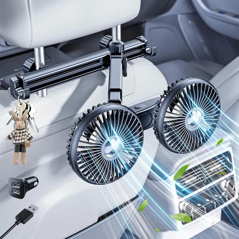 Autolüftung für Rücksitzkinder, Verstellbarer Dual-Kühl USB-Lüfter für Autositz & Kopfstütze – 3 Geschwindigkeiten, 360° drehbar, Leise, für SUV, Van, Pickup & Wohnmobil