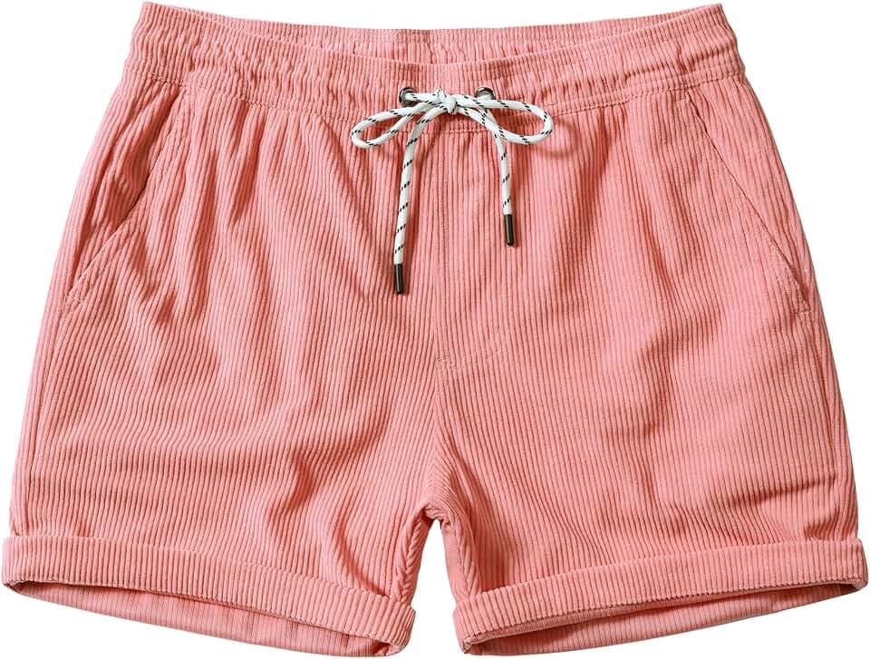 JOTOOK Mens Corduroy Shorts Casual 5 Inch Elastic Waist Drawstring Shorts