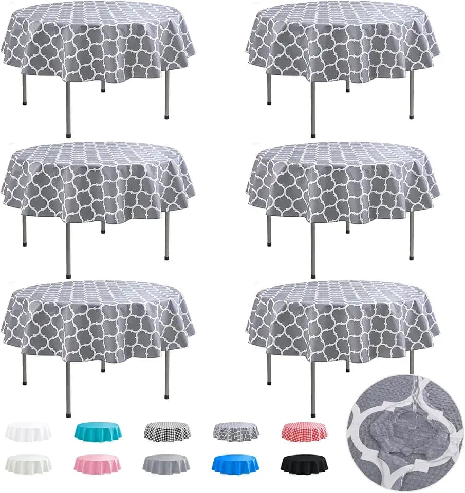 Vinyl Tablecloth with Flannel Backing-Round Plastic Waterproof Table Cloth