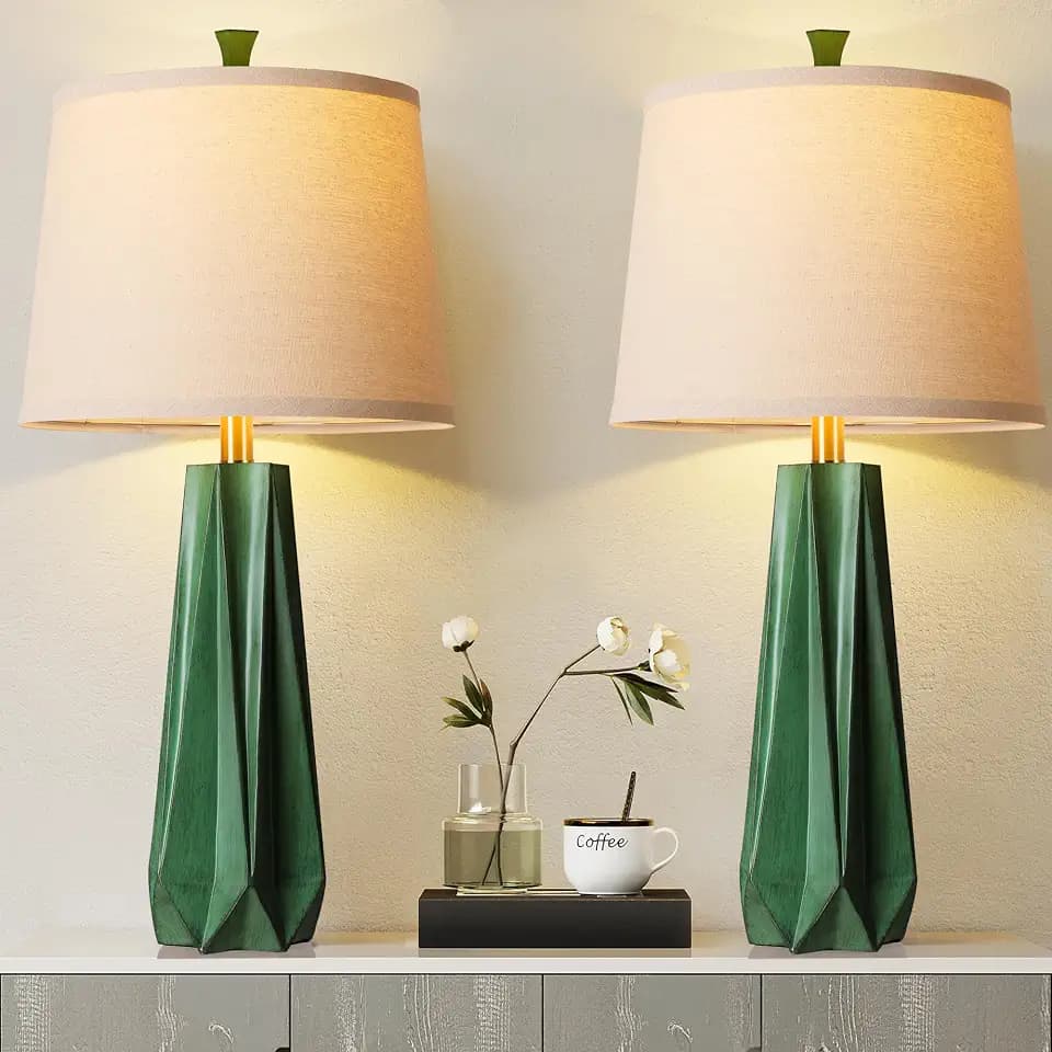 WIHTU 27" Resin Table Lamp Set of 2, Green Desk Lamp, Beside Lamp for Decor