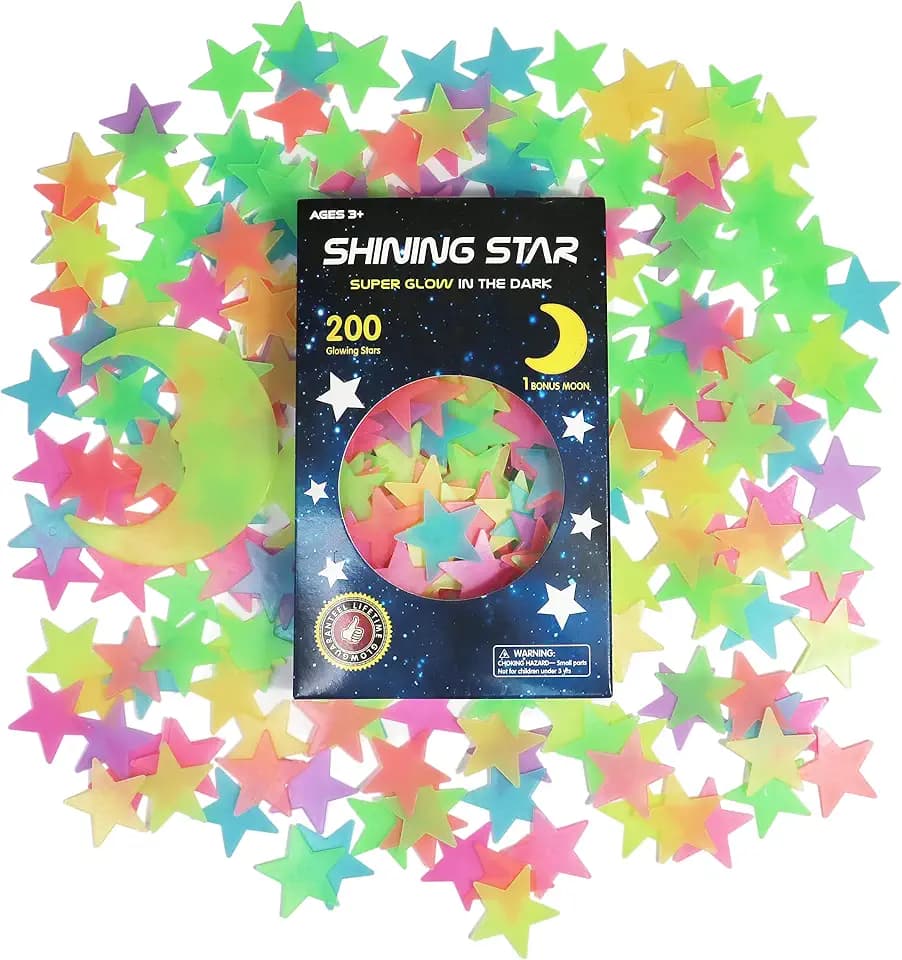 Glow in The Dark Stars Stickers for Ceiling, Adhesive 200pcs 3D Glowing Stars and Moon for Kids Bedroom,Luminous Stickers Create a Realistic Starry Sky,Room Decor,Wall Stickers