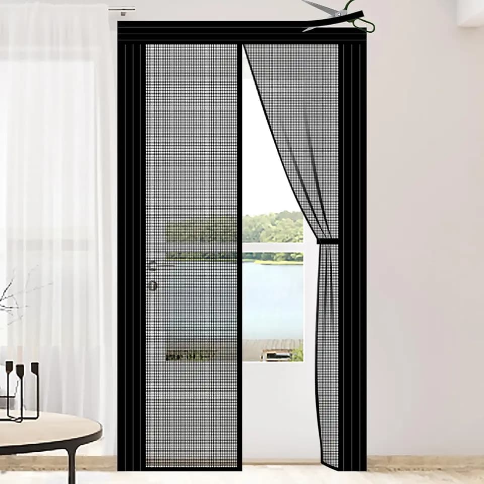 DIY Adjustable Magnetic Screen Door Fit Doors Size Width 29" - 34" Height 79" - 82"- Reinforced Self Sealing Fiberglass Mesh Door, Hands Free Door Screen with Closure Weighted Bottom