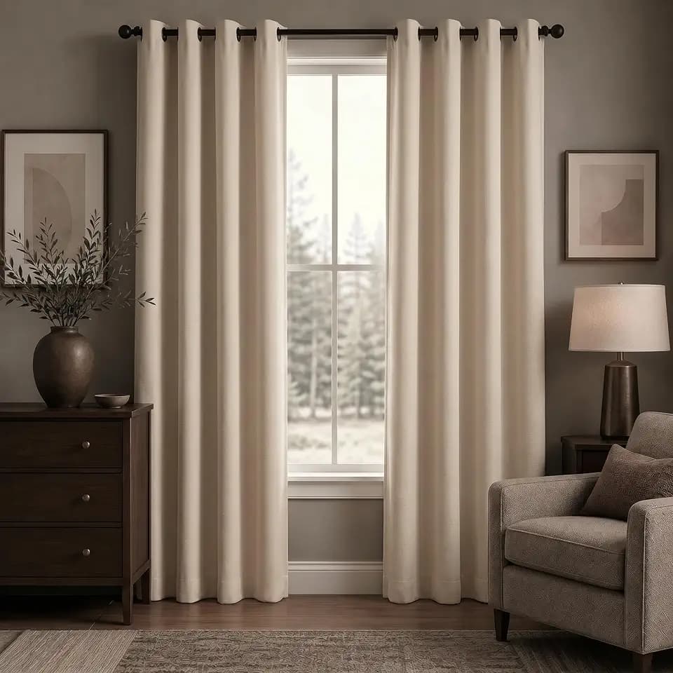 Linen Look 100% Blackout Bedroom Curtains, 84 Inch Long