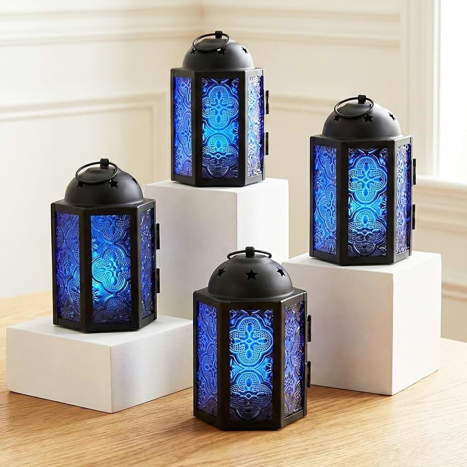 Vela Lanterns Decorative Indoor Mini Candle Holder Centerpieces, Cobalt