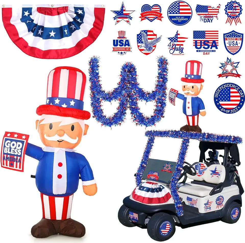 WinnerWhy 20 Pcs 4th of July Golf Cart Decoration Kit, Patriotic Inflatable