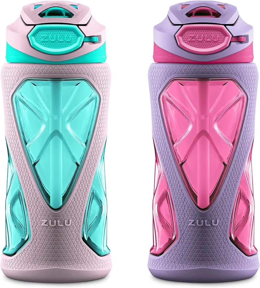 ZULU Torque 16oz Plastic Kids Water Bottle with Sleeve, 2 Pack, Frosting