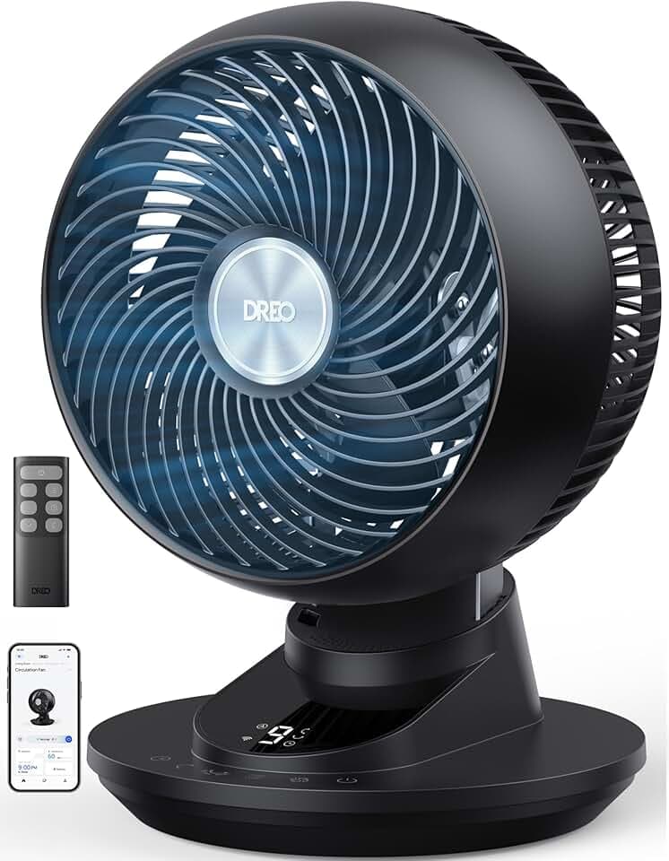 DREO Smart Fan for Bedroom, Powerful 85 ft Airflow, 12 Inches, Desk Fans in 20dB Quiet, 90°+90° oscillating fans, App/Voice Control, 9 Speeds & 8/12H Timer for Home Office Dorm