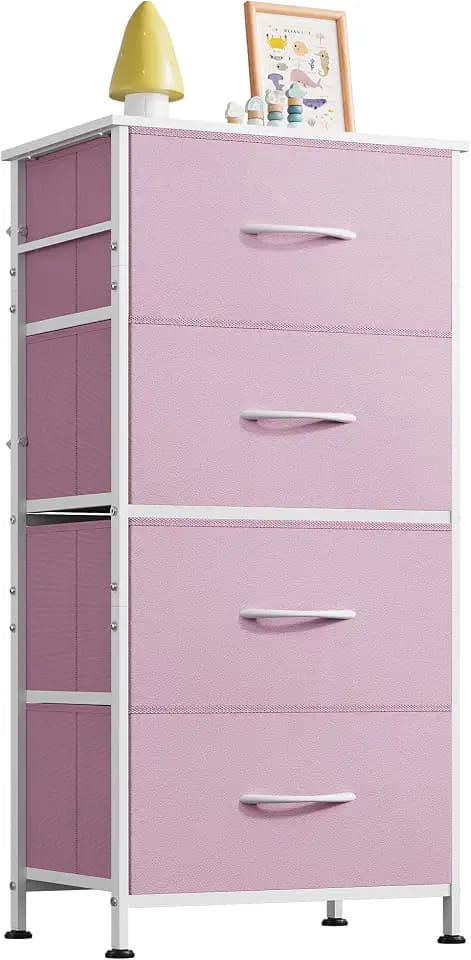 WLIVE Small Dresser Nightstand for Bedroom, 4 Drawers, A-Pink