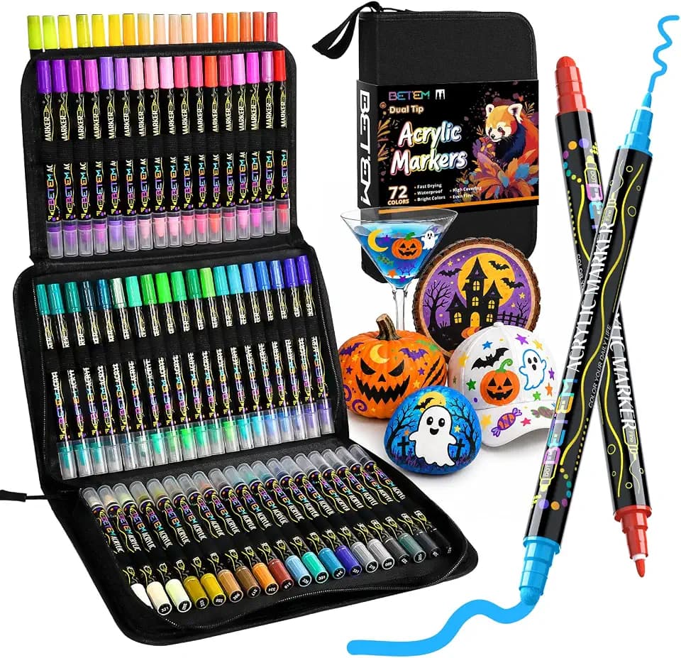 Betem 72 Colors Dual Tip Acrylic Paint Markers, Fabric Decorating Kits