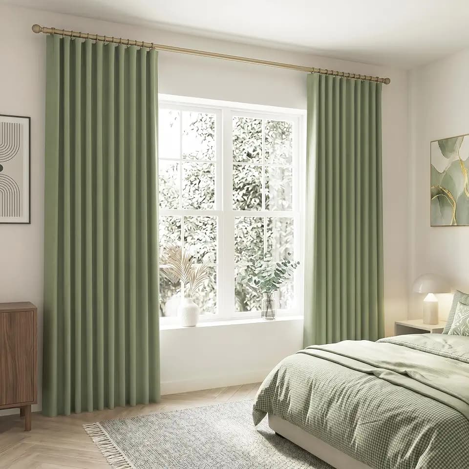 SHINELAND Sage Green Back Tab Blackout Curtains, Floor Length 98 Inch Pooling Drapes for Bedroom Living Room