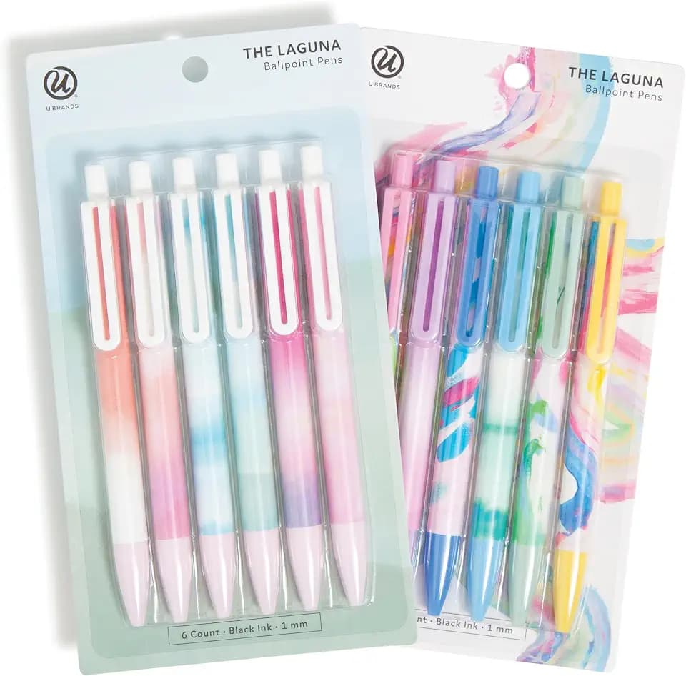 U Brands Ballpoint Pens, Bold 1.0mm Black Ink, 12 Pack, Cute Pens, Wavy