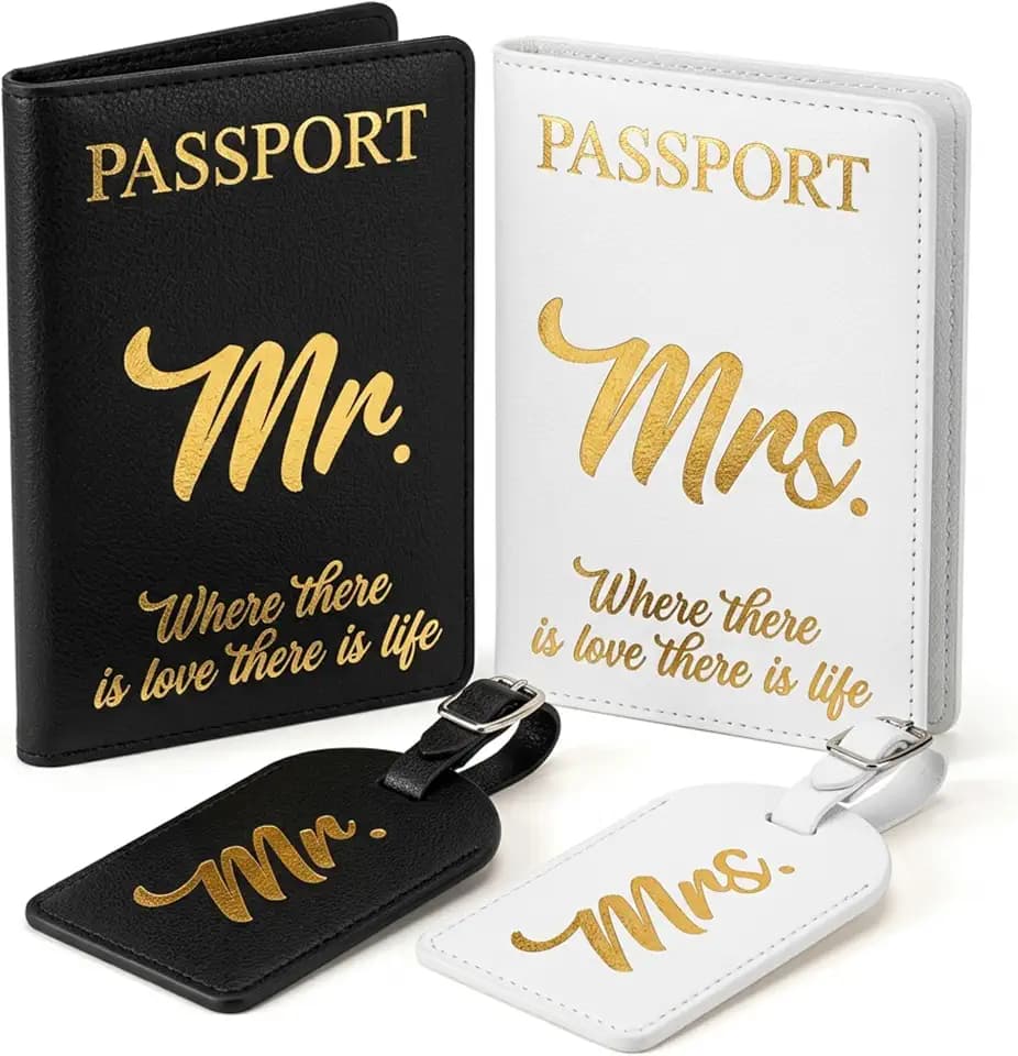 Mr and Mrs Passport Holder and Luggage Tags Set