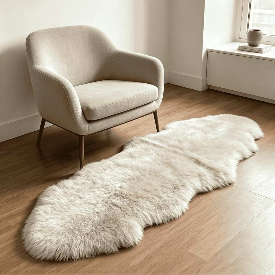 AOGELAN Genuine Sheepskin Rug with Little Patches Double Pelt/Cream Brown