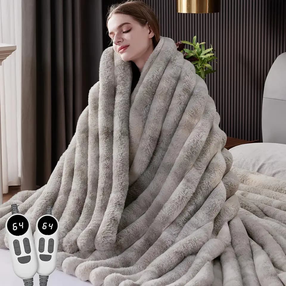 Heated Throw Blanket, Faux Fur Cozy Electric Blanket 84''*90''