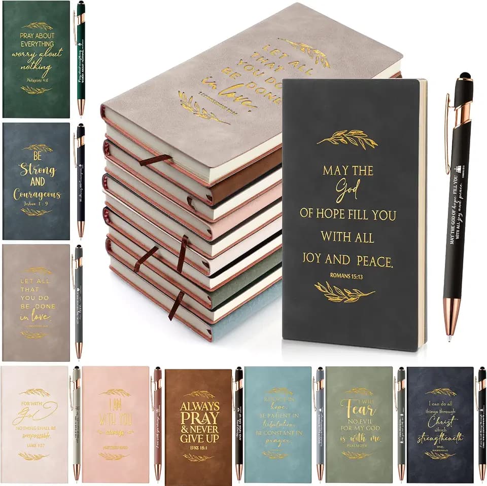 Crtiin 20 Pcs Christian Notebooks with Motivational Pens, Neutral Color