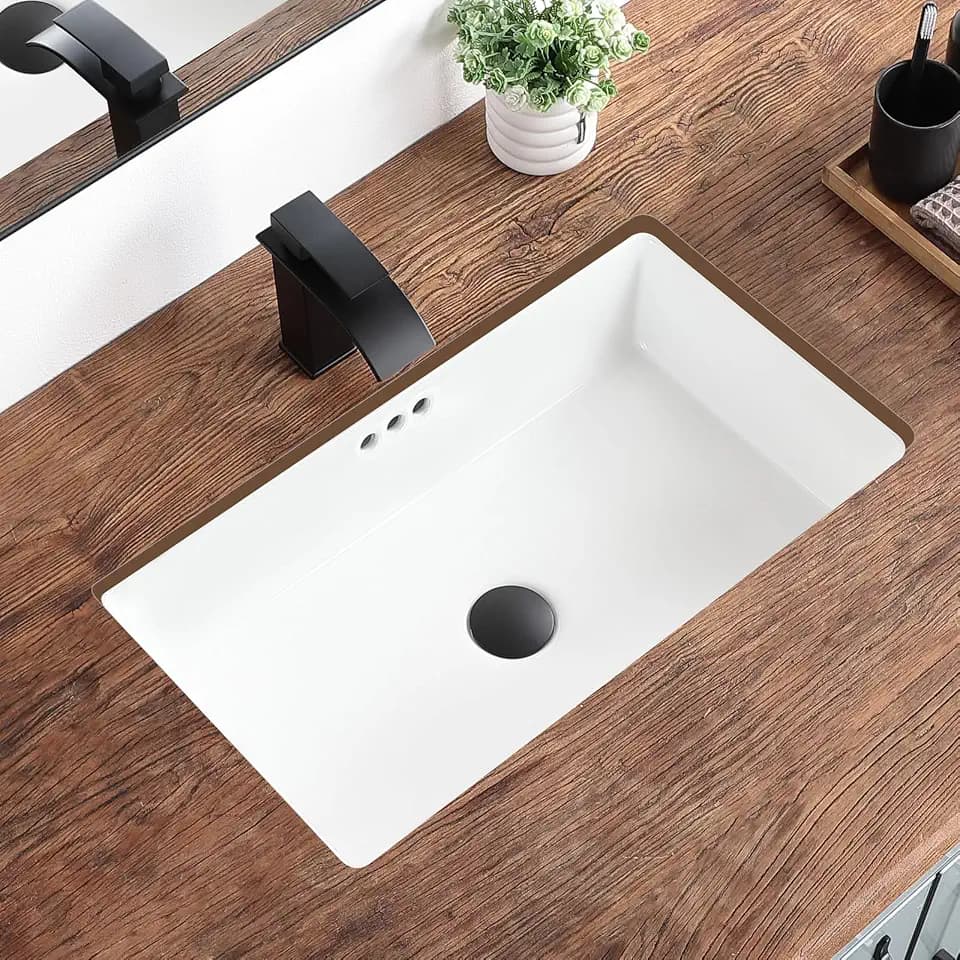 24 Inch Undermount Bathroom Sink Rectangular White,Flat Overflow Type