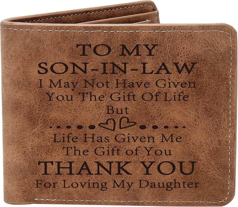 THTCSQ To My Son in Law Gifts,Leather Wallet for Man Engraved Personalized Leather Wallet,Father's Day, Wedding, Christmas, Birthday, Appreciation, Engagement Gift (To My Son in Law)