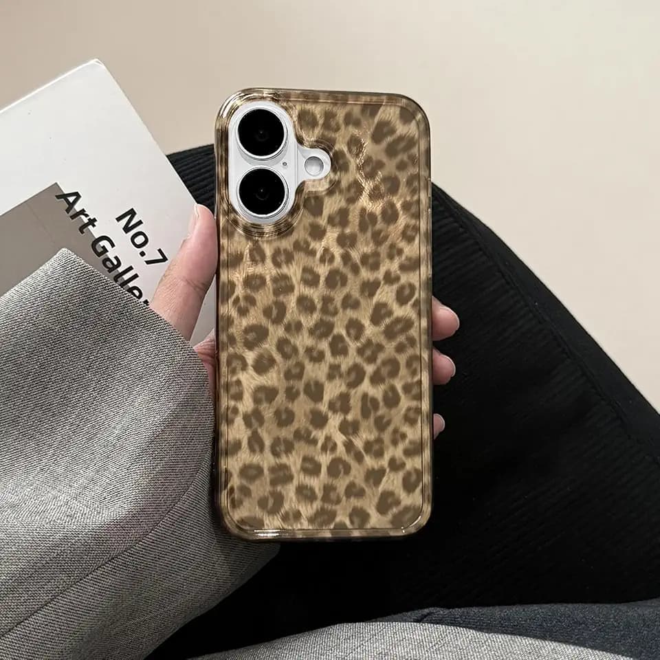 inewateri Compatible for iPhone 16 Case with Cute Cheetah Leopard Print Retro Aesthetics Design Soft Slim TPU Shockproof Protective Bumper Glitter Shiny Phone Cover-Brown