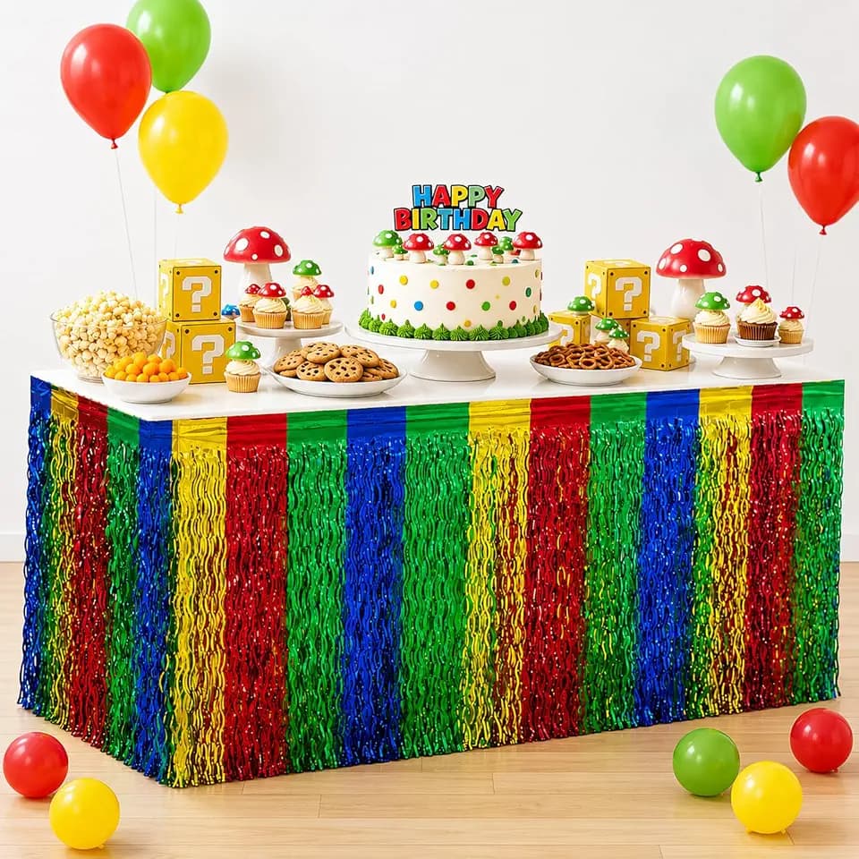 Video Game Bros Table Skirts Birthday Party Decorations, 4 Pack