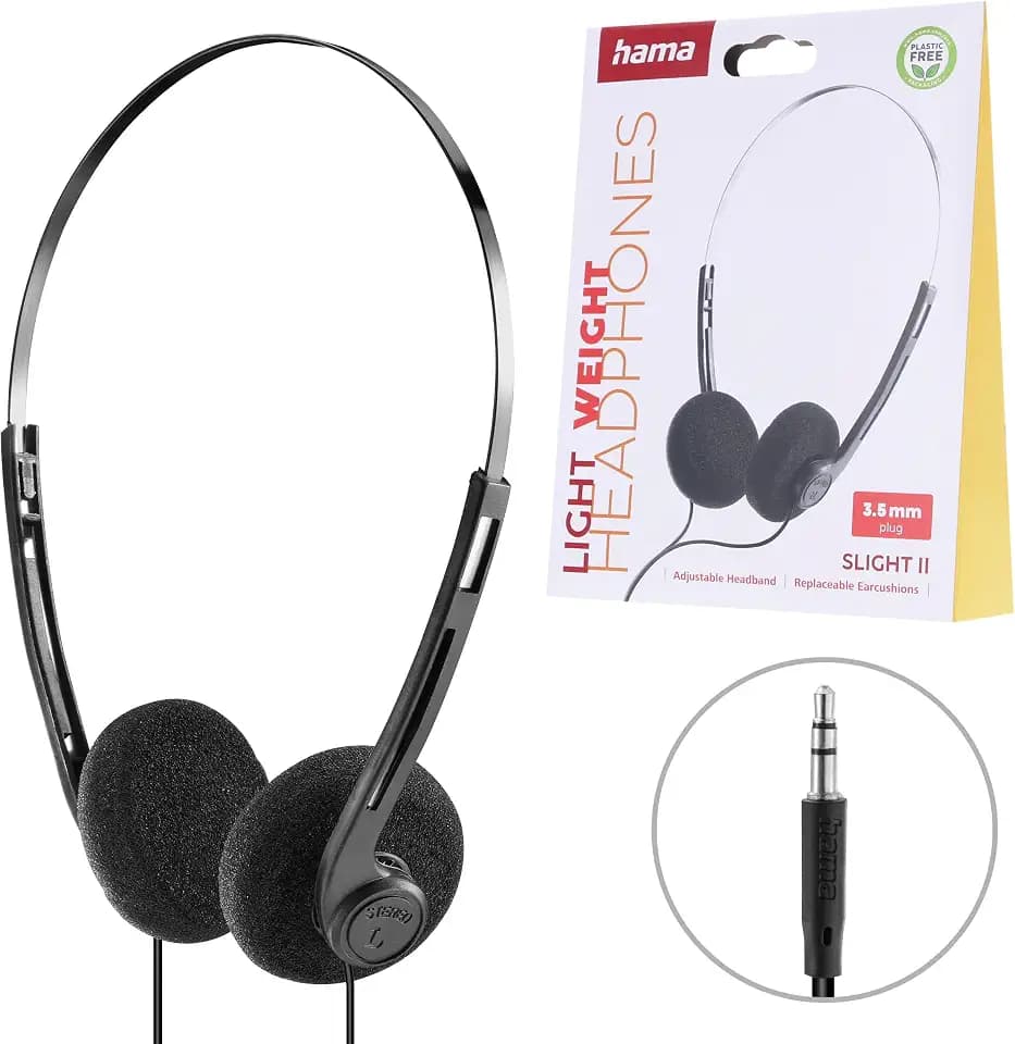 Hama Slight II On-Ear Kopfhörer, Stereo, komfortabler Kopfhörer für Musik, PC, Laptop, kabelgebunden, Lange Kabelreichweite, ideal zum Arbeiten, Schwarz