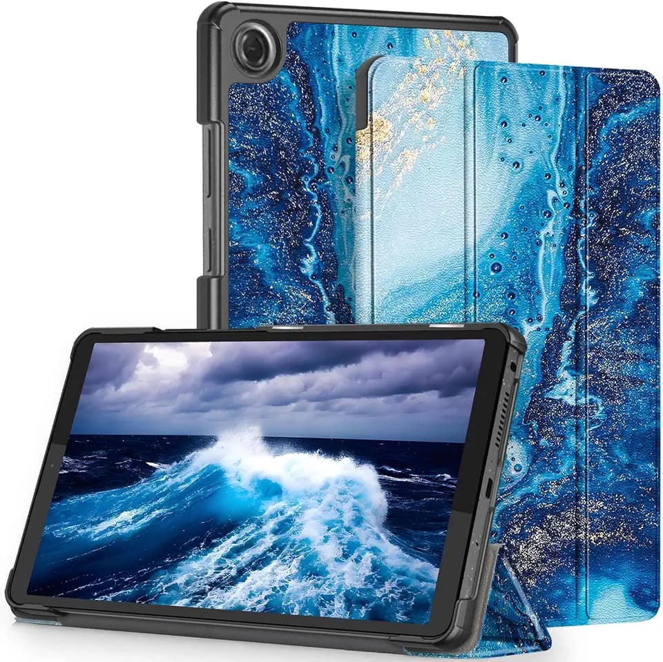 Hülle für Lenovo Tab One 8.7 Zoll (TB305XU/FU) Tablet,Schutzhülle mit Auto Schlaf/Wach Funktion,Blau Wellen